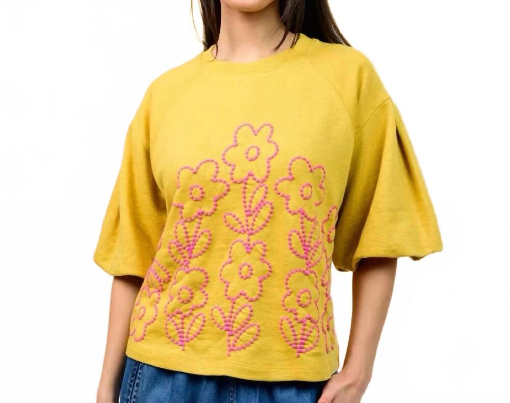 NEW IVY JANE meadows embroidered top in yellow